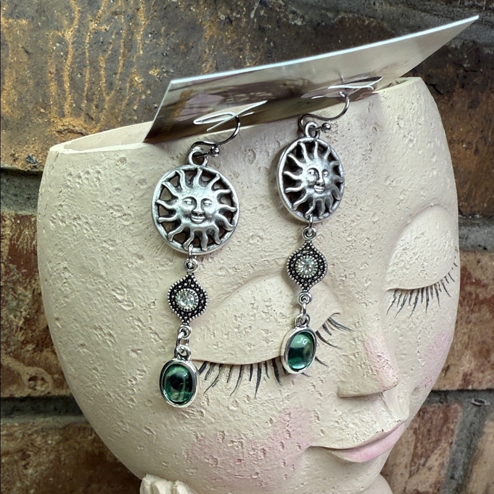 Sun Silvertone Dangle Earrings - image 3